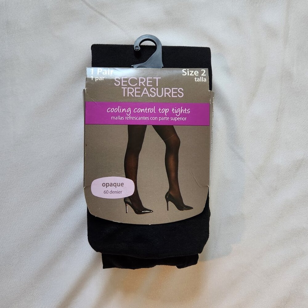 NWT Secret Treasures Cooling Control Top Opaque Tights - Size 2 - Black
